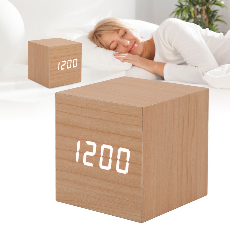 LED Wood Clock Multifunctional Large Display 3 Brightness Eye Protection