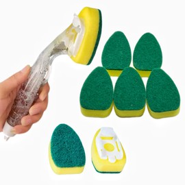 Heavy Duty Dish Wand Refills Kit – 6 Non-Scratch Sponge Heads with Handle, Soap Dispenser & Scrub Brush – Dishwasher Safe Cleaning Tool for Pots, Pans & Dishes