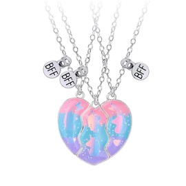 DOYYCA Friendship Necklace Best Friend Necklace for 3 Magnetic Matching Heart Pendant BFF Necklaces for Sister (Unicorn)