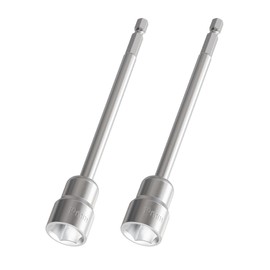Skweawert 2pcs 1/4" Hexagonal Shank Socket 19mm No-magnetic Power Nut Driver Metric 100mm Length Driver Drill Bit Set