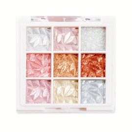 Glitter Eyeshadow Palette, 9 Colours Waterproof Glitter Eyeshadow White Silver Pink Brown Gold Sparkly Eye Make Up Palettes Eye Shadow Pallets for Women, Natural Highly Pigmented Shimmer Eyeshadow