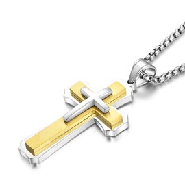 YL Cross Necklace for Men Stainless Steel Jesus Christ Gold Pendant Jewelry