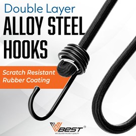 VBEST Long Bungee Cords Heavy Duty Outdoor - 6 Pieces Set of Large Bungee Cords with Hooks 60 Inch - 5 ft Black Bungie Chords