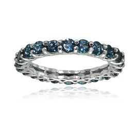 Ice Gems Sterling Silver London Blue Topaz 3mm Round-Cut Eternity Band Ring, Metal, London Blue Topaz