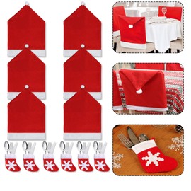 Funnlot Santa Christmas Chair Covers 12 Pcs Santa Chair Back Covers Christmas Cutlery Socks Santa Seat Covers Fabric Santa Chair Covers Cover Christmas Decorations for Chairs Kitchen Festival Holiday