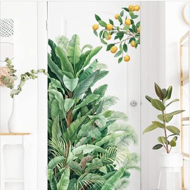 Runtoo Pegatinas de pared con hojas de palmera, diseño de plantas verdes tropicales, limón, decoración de pared