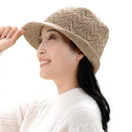 Kuai Women's Hat, Warm Silk Wool Knit, Made in Japan, Cold Protection, UV Protection, Washable, Foldable, Fashionable, beige