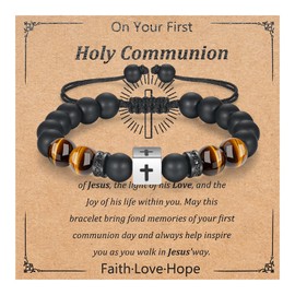 HUABOLA CALYN First Holy Communion Gift for Teenage Boys, Cross Bracelets Confirmation Communion Gifts for Son Grandson, Religious Faith Christians Gifts Jewellery (On Your First Holy Communion)