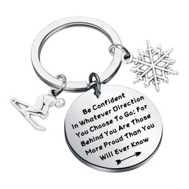 LQRI Skiing Keychain Skis and Poles Skiing Charm Keychain Downhill Skier Gifts Winter Skiing Sports Key Chain for Skiing Lovers (silver)