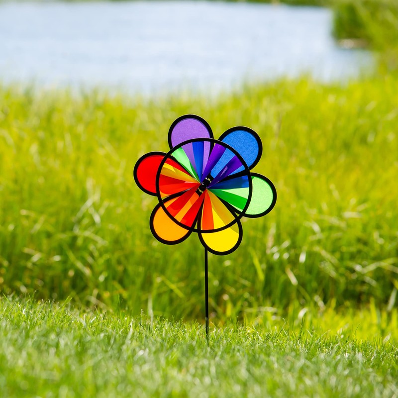 In the Breeze Rainbow Double Flower/Wheel Combo Spinner, 12"