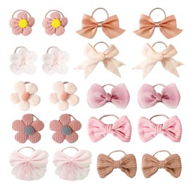 20pcs Pink Kids Rubber Bands Cute Hair Accessories Bow Hair Accessories Flower Hair Accessories Elastic Hair Rings Hair Accessories