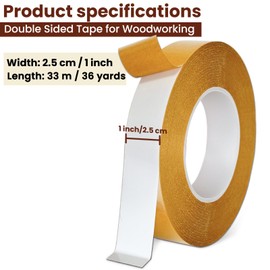 Tikfoam Double Sided Tape for Woodworking 1-Inch by 36 Yards(1roll for Wood Template Removable Woodworker’s Tape Strong Adhesion but Removable & Residue Free