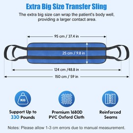 Rhino Valley Gait Belt Transfer Belt for Senior with 7 Handles, Lift Belt with Quick Release Buckle, 59" Anti-Slip Transfer Belt for Elderly, Medical Nursing Safety Patient Assist, Blue & Black