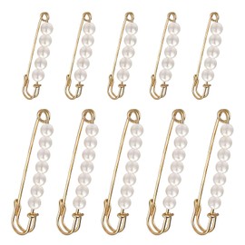 Nzexlyva 10 Pcs Large Safety Modesty Pins with Pearl, Fancy Gold Safety Pin for Clothes, Vintage Women Brooches for Hat Kilt Blanket Shirts Cardigans Skirts Pants (1.9inch / 2.9inch)