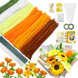 Pfeifenreiniger zum Basteln Set,500 Stück in 6 Farben Pfeifenputzer zum basteln,Pfeifenreiniger blumen Mit Blumenstöcke,Klebebandrollen,Klebestifte,Anleitungen,Staubgefäße,Lidschatten（orange）