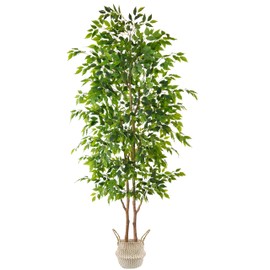 Warmplants 8ft Artificial Ficus Tree, 96” Realistic Ficus Leaves Large Fake Plant with Basket, Indoor Outdoor Potted Faux Tree for Home Garden Office House Livingroom Décor