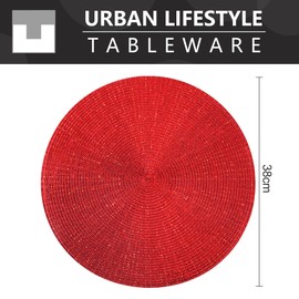 Table Mats Diameter 38 cm, Set of 6 Helena (Red) Place Mats Washable Place Mats for Dining Room Place Mat Round Kitchen, Wedding, Party, Golden Wedding Place Mat Christmas