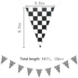 Black and White Checkered Flags Banner, Double Sided Checkered Pennant Banner for Racing Party Decorations Race Car Baby Shower Birthday Party Supplies