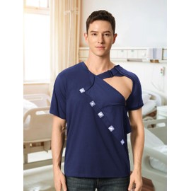 AprBark Magnetic Buttons Post Shoulder Surgery Recovery Shirt for Men V-Neck Tear Away Adaptive Chemo Port Clothing for Women