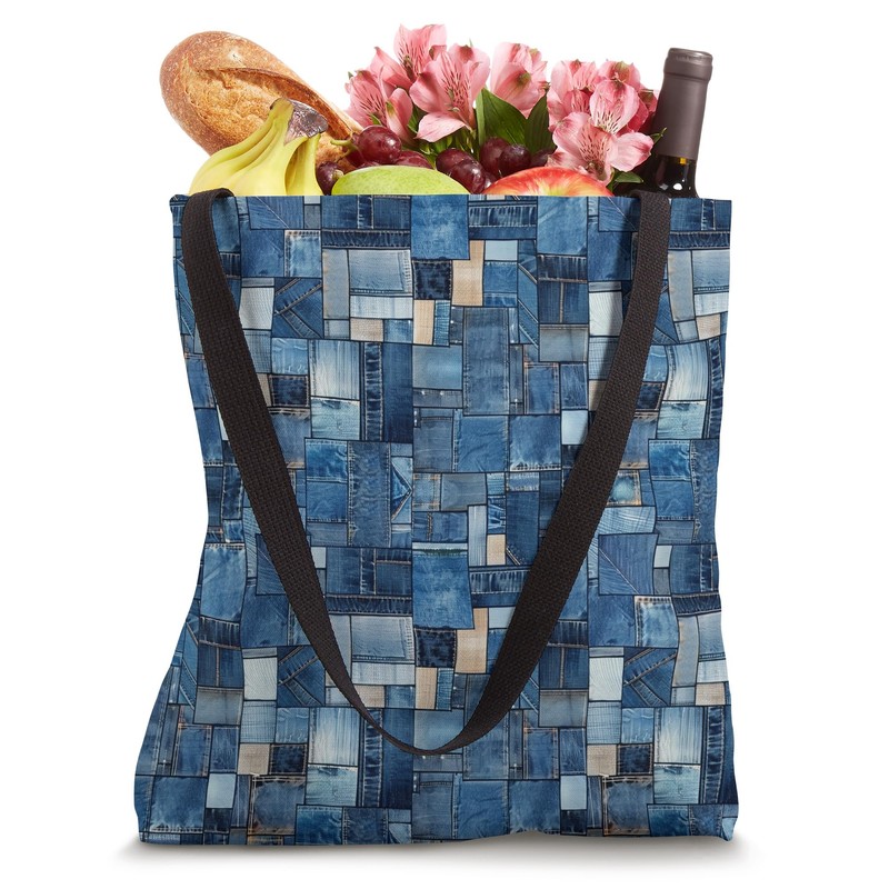 Denim Patchwork Pattern Tote Bag