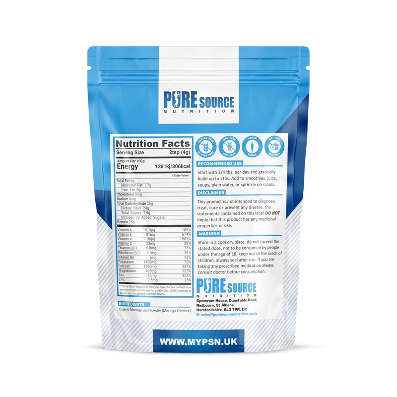 Pure Source Nutrition Organic Moringa Oleifera Leaf Powder [ Premium