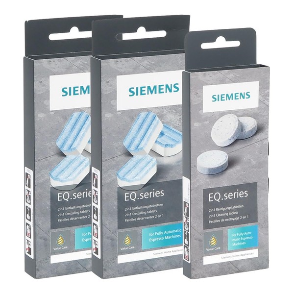 Siemens Cleaning / Care Set for Fully Automatic Coffee Machines, 1 x 10 Cleaning Tablets TZ80001 + 2 x 3 Descaling Tablets TZ80002