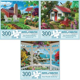 Bits and Pieces - Value Set of Three (3) - 300 Piece Jigsaw Puzzles for Adults - Large Piece 300 pc Colorful Nature Jigsaws Bundle by Artist Alan Giana - 18” x 24”