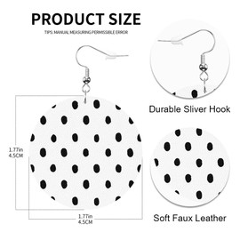 Swono Black Dots Round Faux Leather Earrings for Women Monochromatic Polka Dots Fashion Lightweight Double-Side Printed Drop Dangle Earring for Birthday Party Gift