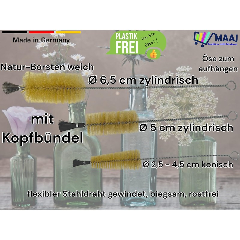 Set of 3 MAAJ Bottle Brushes Conical with Head Bundles
