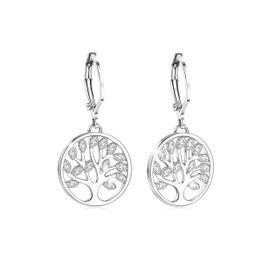 YADOCA Earrings Silver 925 Hanging Tree of Life Earrings for Women Girls with Cubic Zirconia Tree of Life Earrings Silver Hanging Gift for Her, Sterling Silver