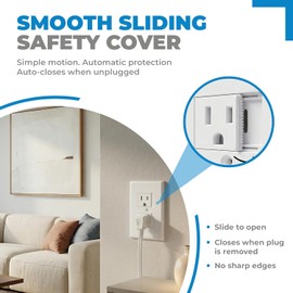 Mommy's Helper - Cubiertas de enchufe eléctrico de cierre automático, placa de enchufe de pared de seguridad a prueba de bebés, cubierta de tapa deslizante automática, cubierta de enchufe de pared estándar, color blanco