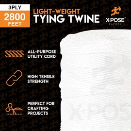 Polypropylene Tying Twine - 3 Ply White Plastic Poly String 2800' Roll - Soft On Hands - Heavy Duty Outdoor & Indoor Tie Line - Baling, Shipping & Bundling Twine, Packaging Rope 2 Pack