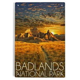 Lantern Press 6x9 Inch Metal Sign, Badlands National Park, South Dakota, Sunset