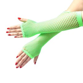 Long Fishnet Gloves, Green Fingerless Arm Warmers Mesh Fancy Dress Gloves, Fancy Dress Punk Accessory for Women Girls Kids 80s Costume Evening Party Supplies Tutu Rave Hen Night