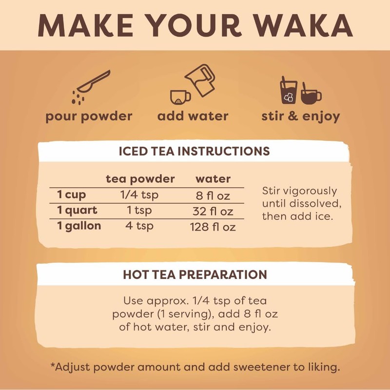 Waka Instant Black Tea Mix, Peach Flavored - 100% Tea