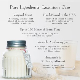 Barr-Co. Original Scent Apothecary Jar Candle, Soothing Milk, Vanilla & Oat Aroma, 100% Vegetable & Soy Wax Candles for Home, 120-Hour Burn Time, Clean Burning Candles, 20 oz