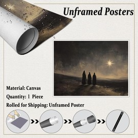 Three Wise Men and Star of Bethlehem Nativity Birth of Jesus Art, Modern Christian Christmas Print, Advent Bible Decor for Home or Office 12x16in Unframed