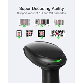 Inateck Barcode Scanner Bluetooth, 1D 2D QR Code Scanner Wireless, 1 Charge 3 Months, Handheld Scanner Wireless with App and SDK, BCST-23, Dark