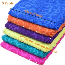 5 Yards Peacock Lace Ribbon with Sequins Stretch Floral Tulle Lace Trim Elastic Webbing Fabric Width 7 Inch for DIY Jewelry Making Craft Gift Wrapping Wedding Party Decor (Purple)