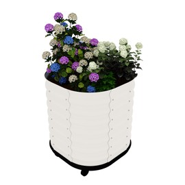 GarveeHome Self-Watering Wheeled Metal Garden Bed – Mobile Raised Planter Box with Water, Galvanized Steel Indoor/Outdoor Rolling Grow Station for Herbs, Veggies & Decor （23.6"x23.6"x27.5",White