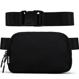 𝗙𝗟𝗬𝗢𝗢𝗞 Unisex Mini 𝗕𝗲𝗹𝘁 𝗕𝗮𝗴 and Extender Strap, Adjustable Strap Nylon Cross Body Sling Bag for Workout, Running, Traveling, Hiking. (Black)