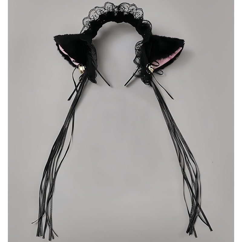 [kuroobaa] Cat Ear Headband Lolita Style Ruffle Headband with Bell