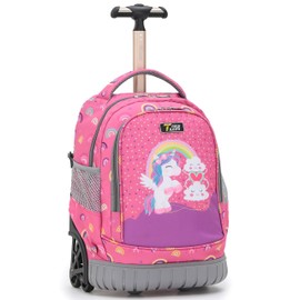 NEW TILAMI 16 Inches Rolling Backpack for Kids Adjustable Laptop Luggage with Wheels for Girl Boy School Travel Camping Boys Rolling Backpack Rainbow Unicorn