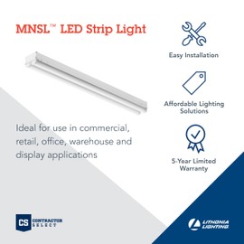 Lithonia Lighting 2 Light LED Strip Light, 2 Foot LED Ceiling Lighting Fixture, 2500 Lumens, 4000K, 80CRI, 20W, Kitchen and Garage Use (MNSL L24 2LL MVOLT 40K 80CRI M6)