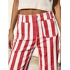 Tankaneo Womens Cropped Striped Jeans Casual High Waisted Stretchy Straight