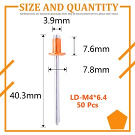 Hilitchi Dome Head Red Copper Blind Rivets Self-Plugging Open End Dome Head Decorating Fastener Nails Pop Rivets Core(4x6.4mm-50PCS)