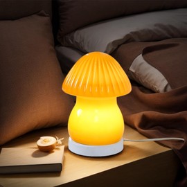wangpengkai Small Glass Mushroom Table Lamp, Trendy Plug in Bedside Lamps,Tri Color Dimmable Funky Desk Side Table Lamp ，Nightstand Light for Bedrooms/Dorm- Orange