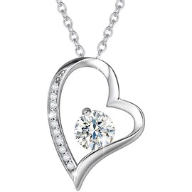 AGVANA Heart Pendant Necklace for Women,925 Sterling Silver Necklace with CZ Cubic Zirconia Heart Pendant Simple Fine Jewellery Gift for Women Girls,Chain length: 16”+2”
