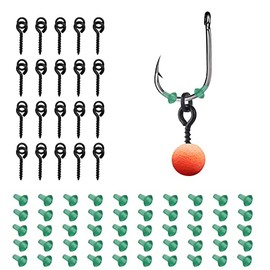 OTTYMO 50Pcs Hook Stops Rubber Shank Beads with 20Pcs Fishing Bait Screws Carp Rig Ring Stops Bait Screw Rings Rubber Earring Stopper Ring Rotating Carp Fishing Accessories Hook Stops Carp for Fishing