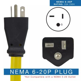 Conntek 25F620 NEMA 6-20 Extra-Heavy Duty Extension Cord, 20 Amp 250 Volt, 25...